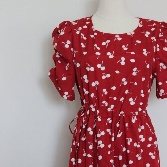 Dark Red Cherry Midi Dress - Picture 4 of 8